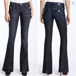 Rock & Republic Womens Scorpion Flare Jean Size 27 Blue Flap Back Pocket Western
